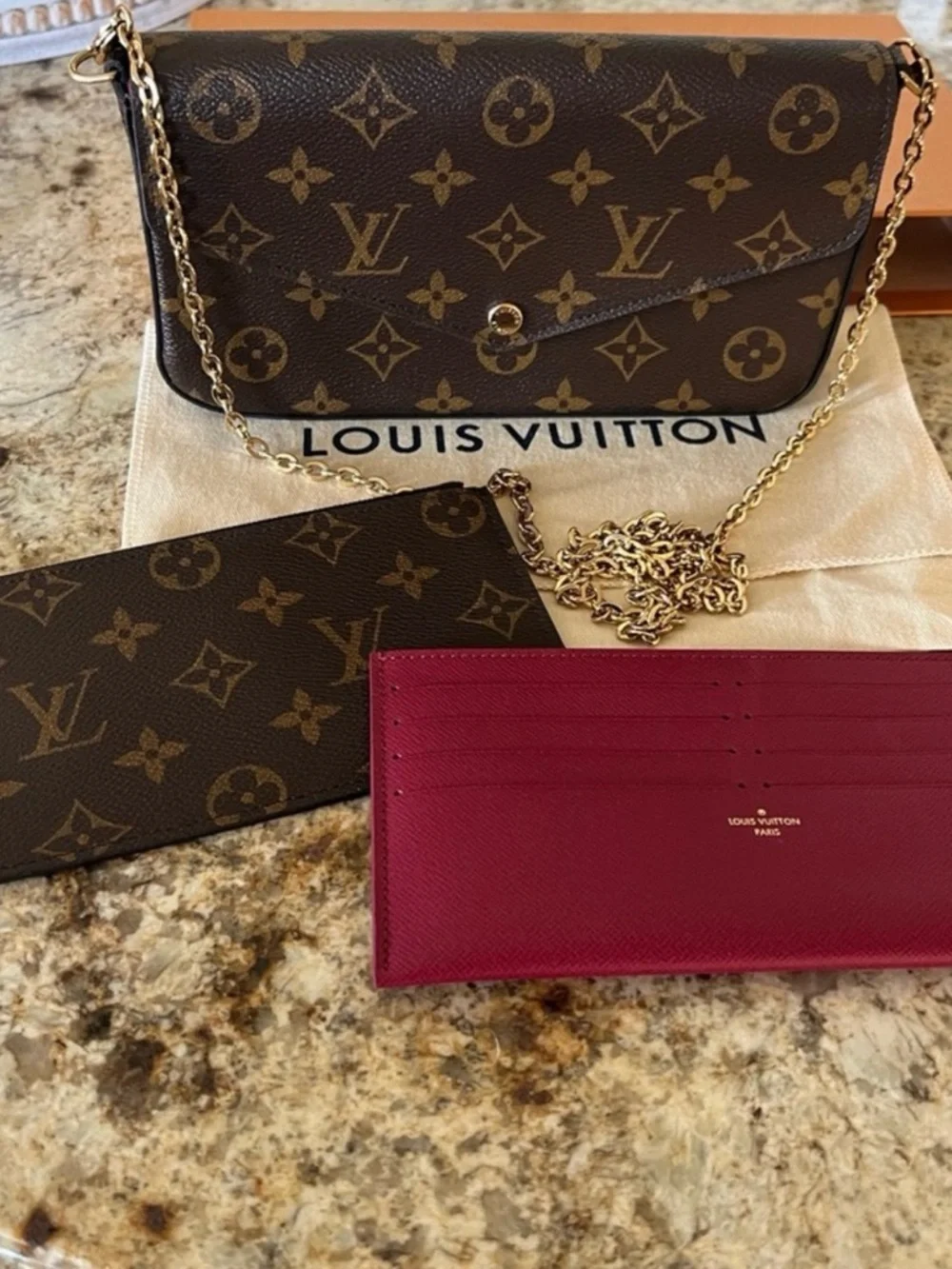 Louis Vuitton Pochette Felicie Monogram Canvas Crossbody with Rouge Interior. - Picture 2 of 6